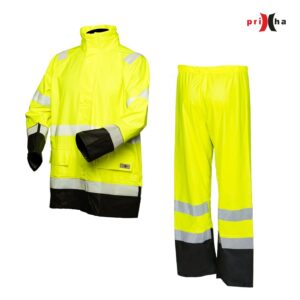 Priha 4308 Hi-Vis Sadeasusetti – vedenpitävä ja hengittävä sadeasu työmaille.